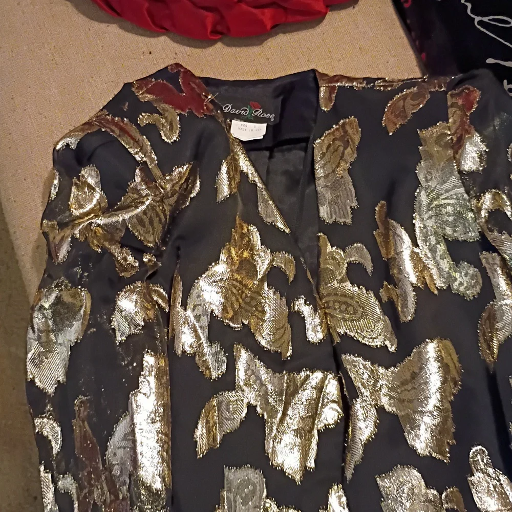 David Rose Vtg Black and Gold Floral Blazer Sm - Picture 3 of 15